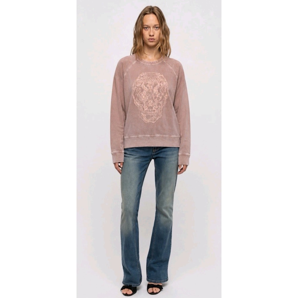New Zadig & Voltaire Sweatshirt Medium Skull James Bis Overdyed Pink Raglan